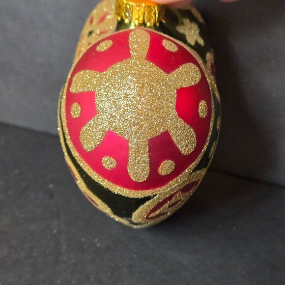 Vintage Red And Gold Glitter Heart Ornament Hand Decorated 5 Inch Christmas - Picture 4 of 11
